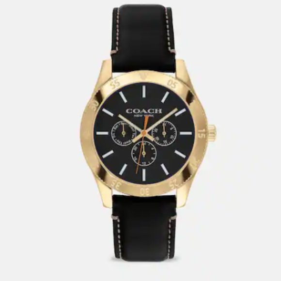 NIB COACH CASEY WATCH, 42mm MINERAL CRYSTAL BUCKLE CLOSURE GOLD TONE LEATHER - Picture 1 of 3